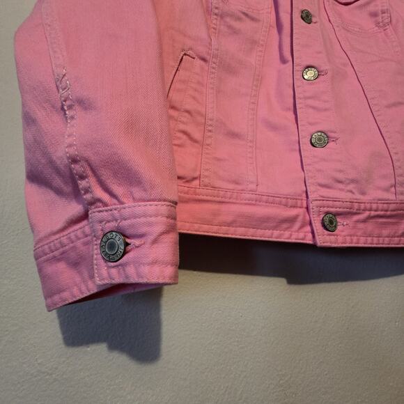 Talbots Denim Trucker Jacket Womens Petite MED Pink Pockets Classic Stretch - Picture 3 of 9